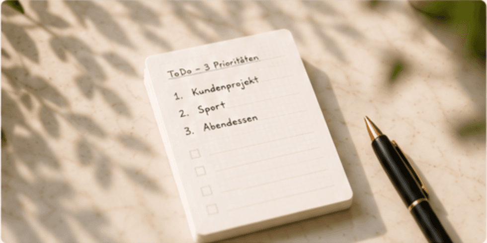 Notizbuch mit ToDo-Karten in natürlichem Licht